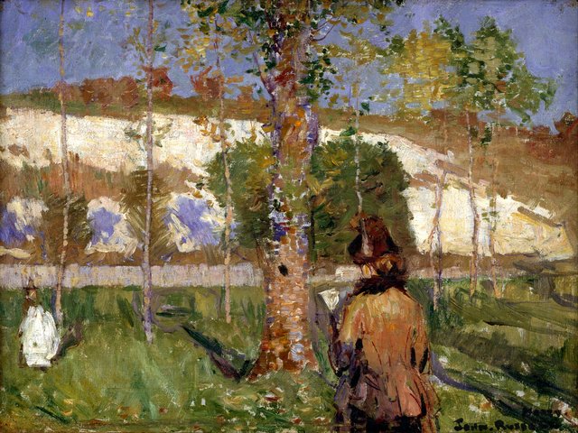 Madame Sisley on the banks of the Loing at Moret by John Peter Russell
