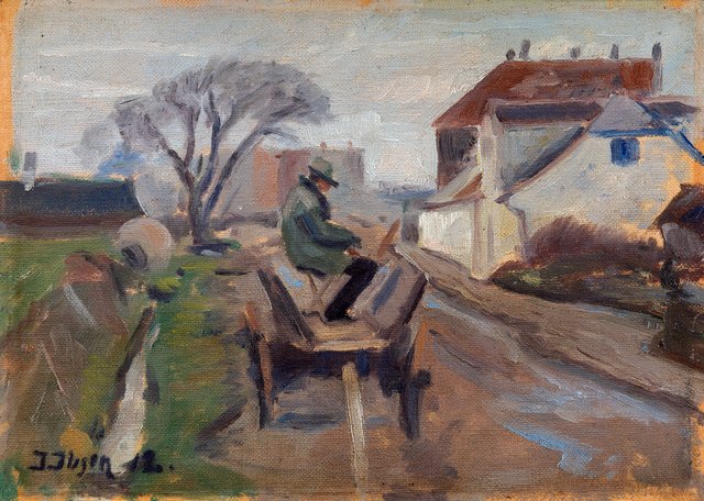 The Painter Ølund Hansen Sitting in a Wagon Painting by Immanuel Ibsen
