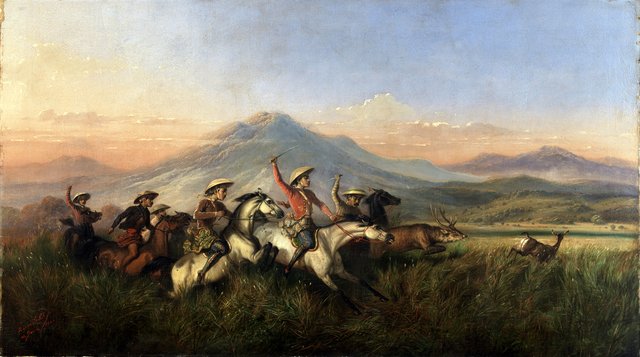 Six Horsemen Chasing Deer by Raden Saleh