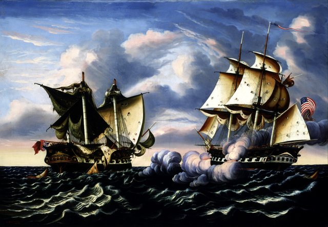 Capture of H.B.M. Frigate Macedonian by U.S. Frigate United States, October 25, 1812 by Thomas Chambers