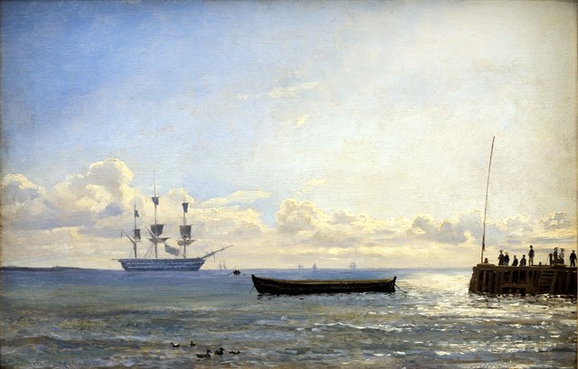 A ship of the line at anchor by Emanuel Larsen