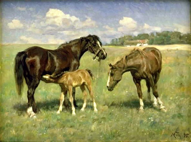 Tre heste på en mark by Hans Michael Therkildsen