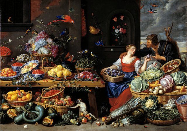 Fruit and Vegetable Market with a Young Fruit Seller by Jan van Kessel the Elder