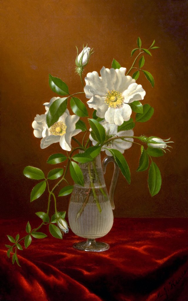 Cherokee Roses in a Glass Vase by Martin Johnson Heade