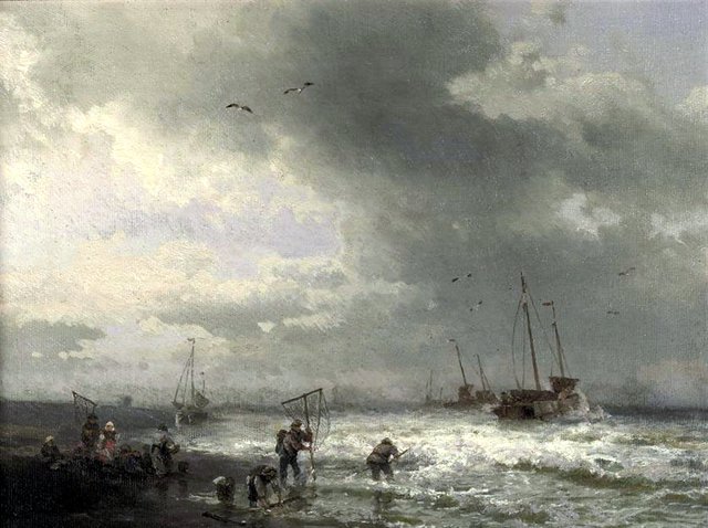 Fishermen on the Beach by Hermann Ottomar Herzog