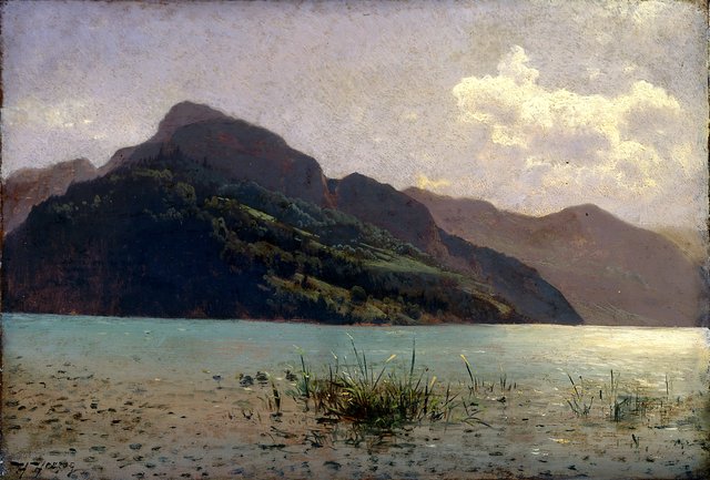 View of Lake Lucerne opposite Brunnen by Hermann Ottomar Herzog