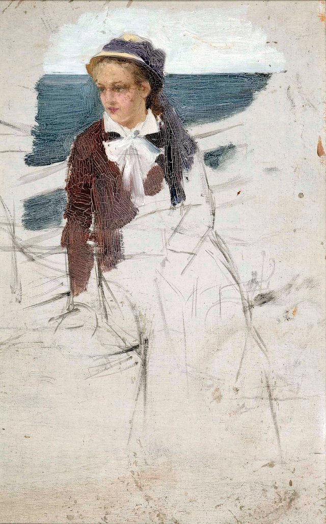 Laivan kaiteen ääressä istuva nainen, luonnos - A III by Albert Edelfelt