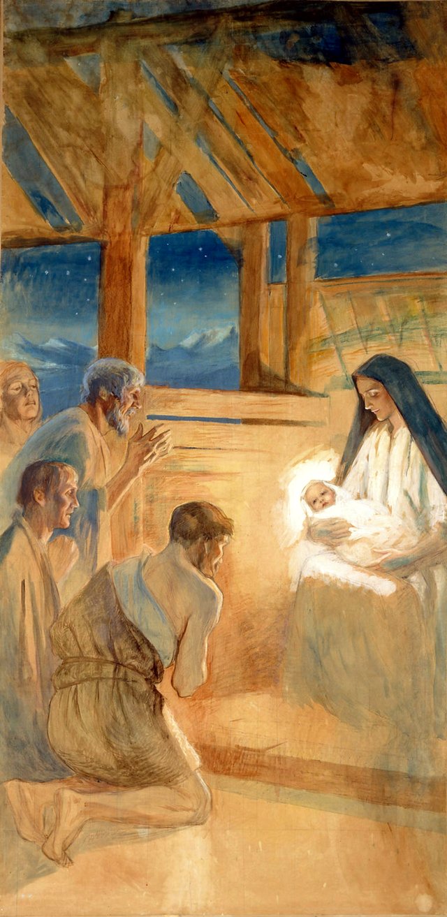 Paimenet kumartavat Jeesus-lasta, harjoitelma Vaasan kirkon alttaritauluun - A II by Albert Edelfelt