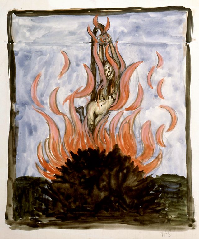 The witch at the stake by Hugo Simberg