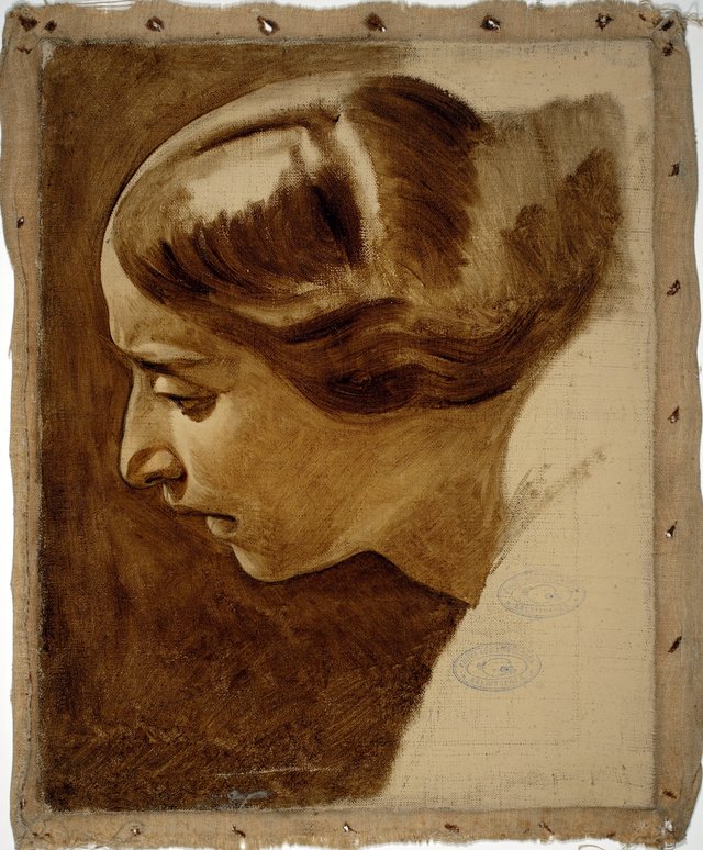 Portrait of a woman (Edla Blommér?), unfinished by Nils Blommér