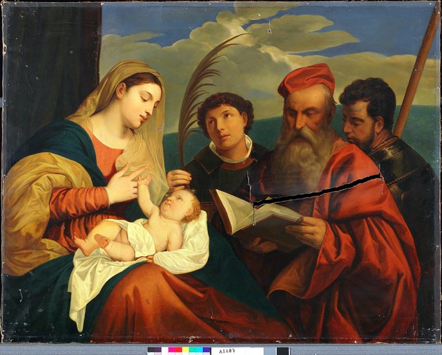 Mary with Child, St. Stephen, St. Jerome and St. Mauritius, a copy after Titian (Tiziano Vecellio) by Nils Blommér