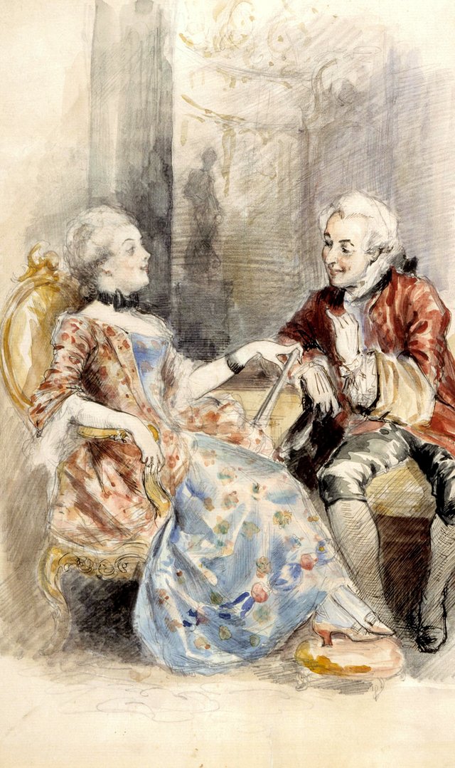 Couple Having a Conversation, Rococo Attire by Albert Edelfelt
