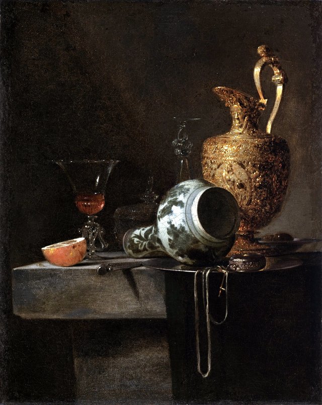 Still Life with a Porcelain Vase, Silver-gilt Ewer and Glasses by Willem Kalf