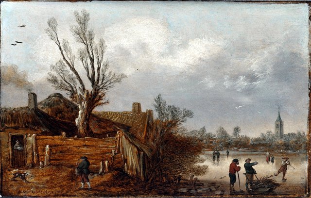 Cottages and Frozen River by Esaias van de Velde