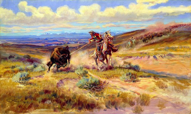 Spearing a Buffalo by Charles Marion Russell