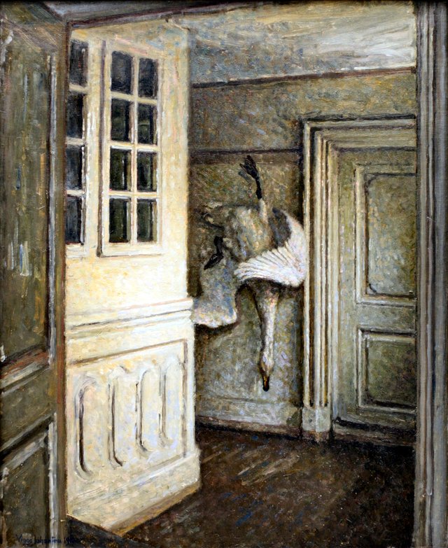 Interior with a dead swan by Viggo Johansen