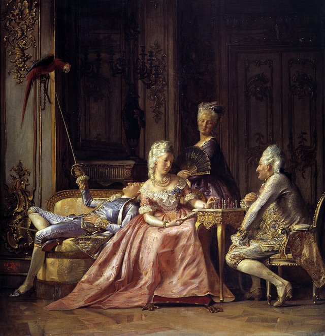 A scenery from the court of King Christian VII of Denmark by Kristian Zahrtmann