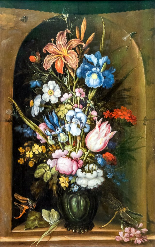 Day Lily and other Flowers in a Vase in a Niche by Roelant Savery