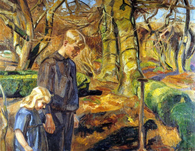 To børn begraver en fugl by Fritz Syberg