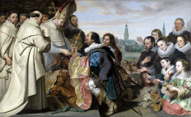 The Citizens of Antwerp bring back to Saint Norbert the Monstrance and other Sacred Vessels that they had hidden from Tankelin by Cornelis de Vos