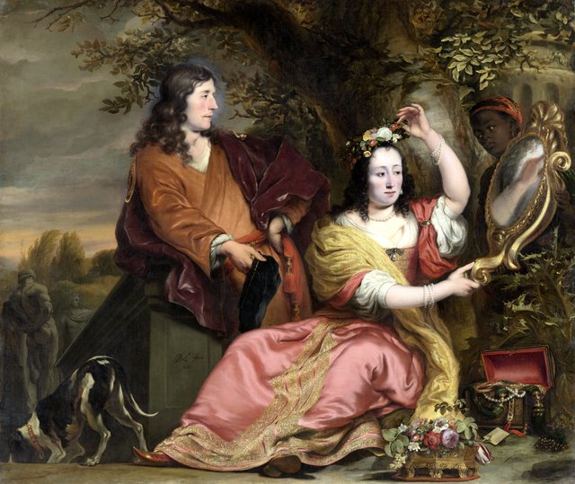 Double portrait of  Jan van der Voort (1626-1678) and his sister Catharina van der Voort (1622-1674), with a servant by Ferdinand Bol