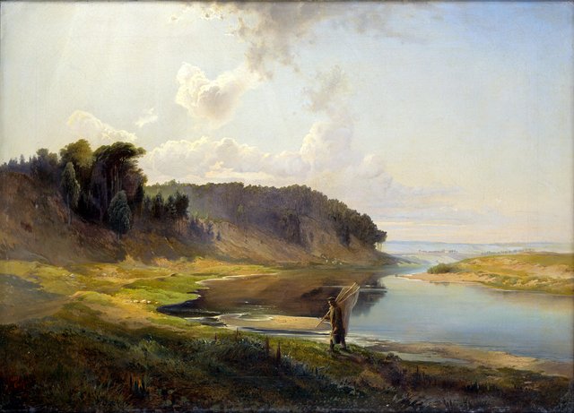 Landscape with a river and angler by Alexei Savrasov
