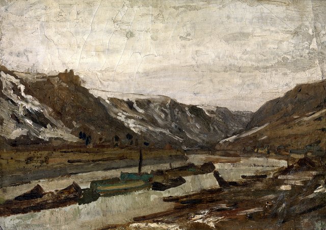 Barges in Dinant by Félicien Rops