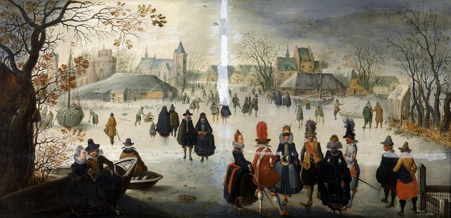 winter landscape with skating by Adam van Breen