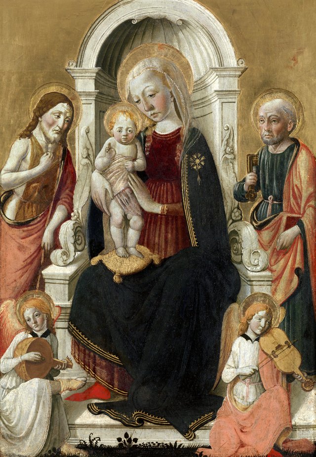 The Virgin and Child with Saint John the Baptist, Saint Peter and  two Angels Making Music by Biagio d'Antonio