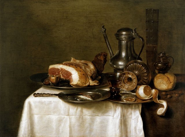 Still life with ham and bread by Willem Claesz. Heda