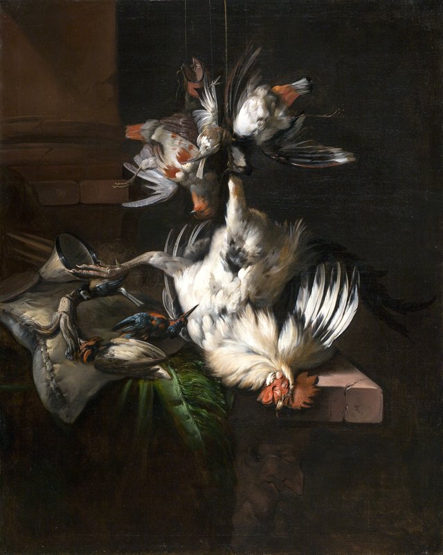 Still life with a white rooster by William Gouw Ferguson