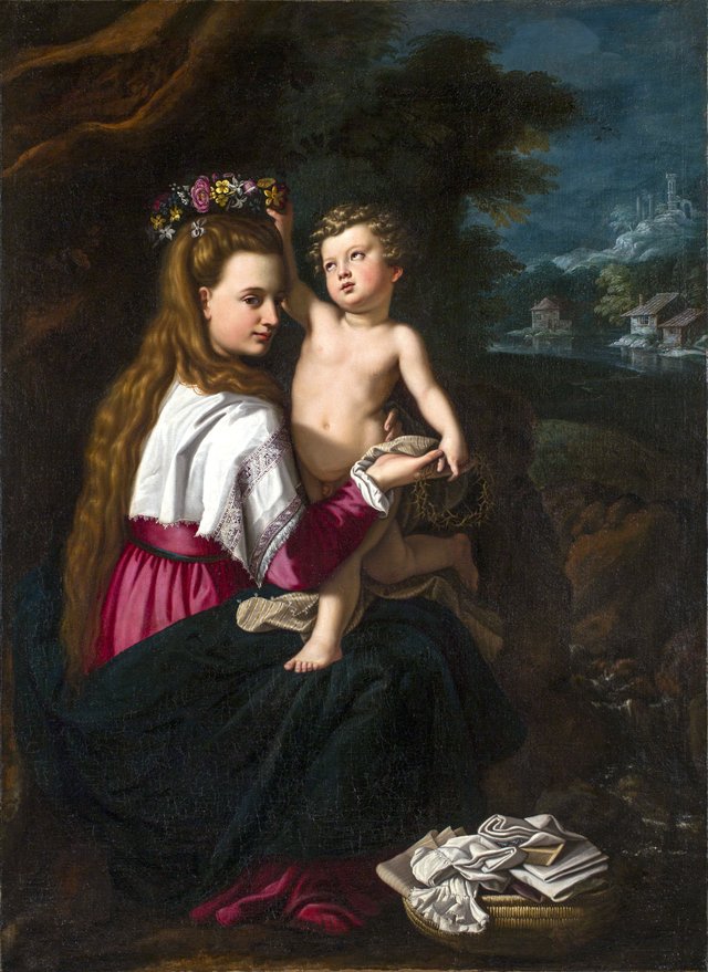 The Virgin and Child with a Floral Wreath and a Crown of Thorns by Alessandro Allori