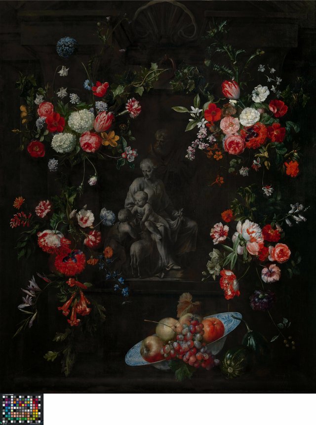 Garland as a frame around The Holy Family by Frans Ykens