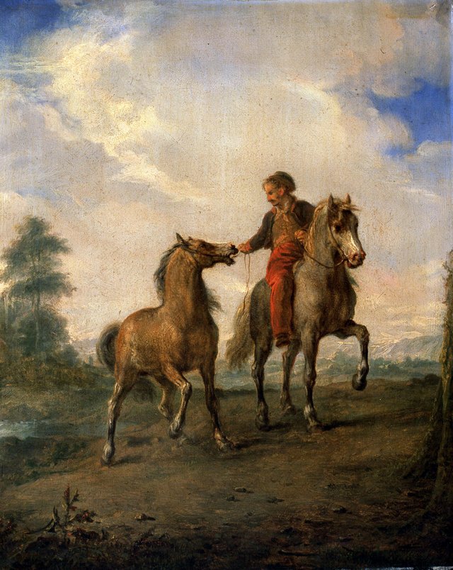 Horseman Leading a Horse by Louis Moritz