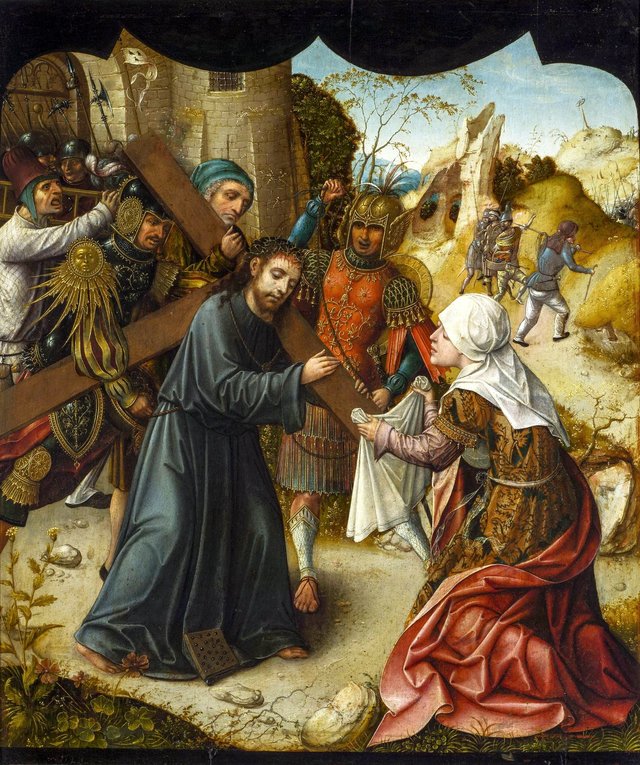 Bearing of the Cross with St. Veronica by Lucas van Leyden