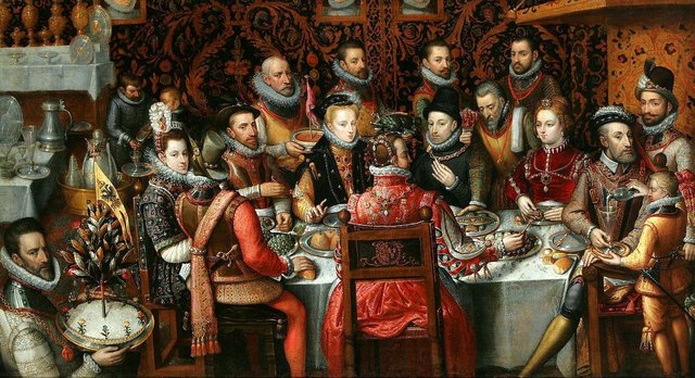 King Philip II of Spain banqueting with his family and courtiers by Alonso Sánchez Coello