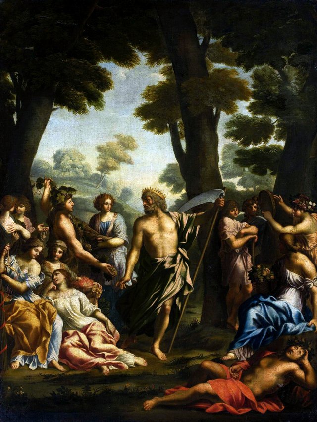 Satyr and Nymphs. by Giovanni Francesco Romanelli