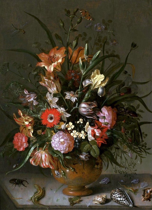 Flowers in a vase by Jacob Marrel