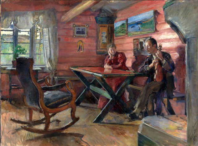 The Living Room at Kolbotn, (Hulda and Arne Garborg's home) by Harriet Backer