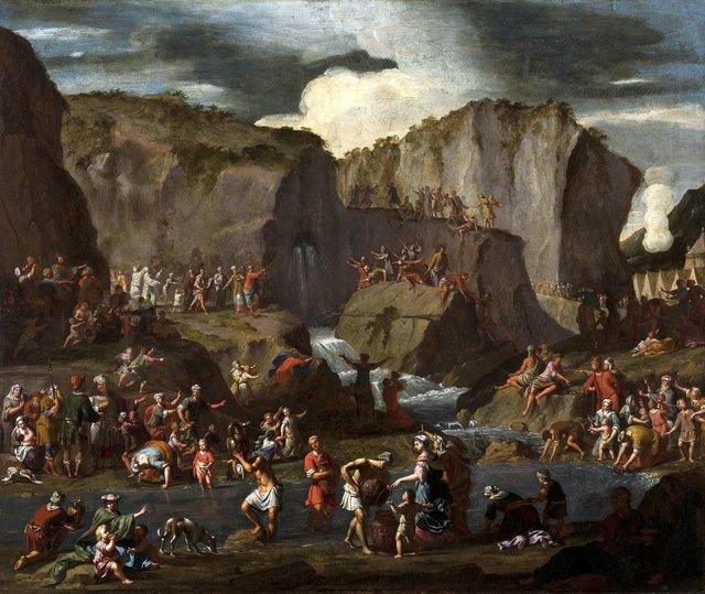 Moses strikes water from the stone by Krzysztof Lubieniecki