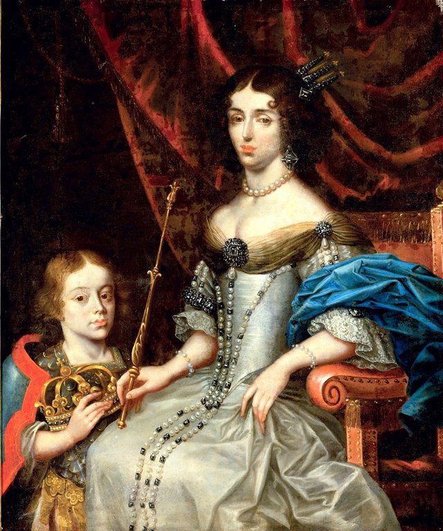 Portrait of Marie Casimire Sobieska with her son Jakub Ludwik. by Daniel Schultz