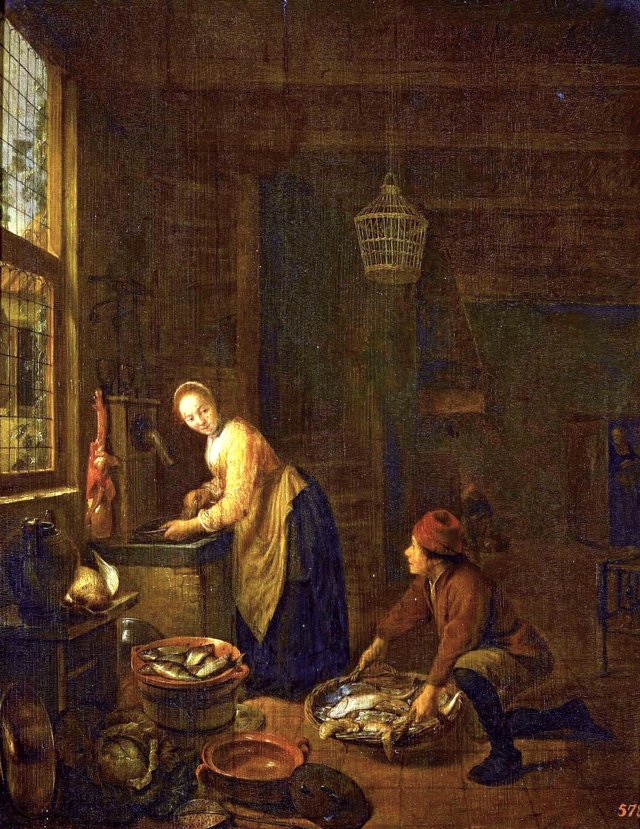A Kitchen. by Hendrik Martenszoon Sorgh