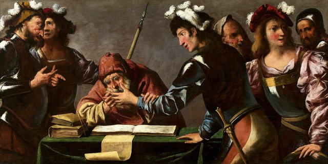 Soldiers at the palmist. by Pietro della Vecchia