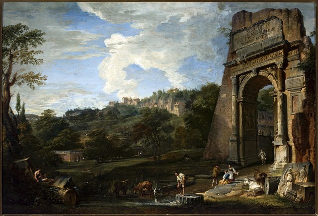 Landscape with the Arch of Titus by Giovanni Paolo Panini