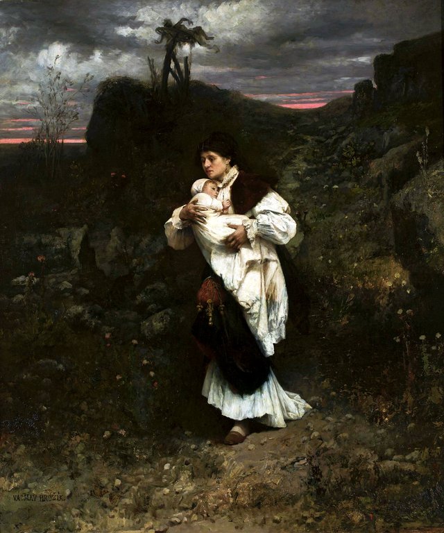 Woman with a child. by Václav Brožík