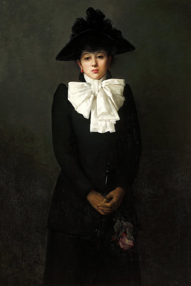Portrait of a young woman holding a rose (Portrait of M-lle R.). by Anna Bilińska-Bohdanowicz