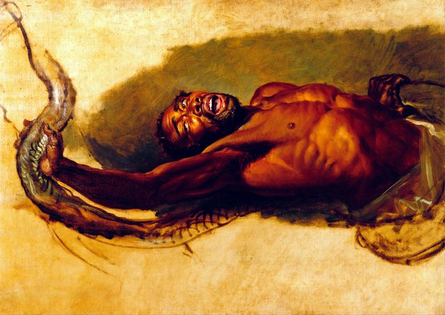 Man Struggling with a Boa Constrictor, Study for "Liboya Serpent Seizing its Prey" by James Ward