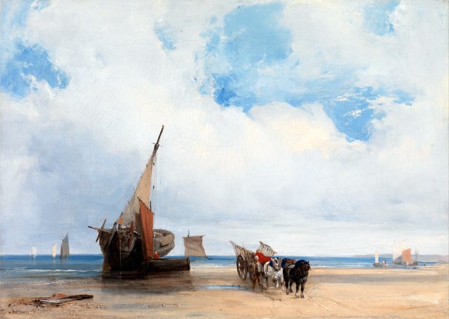 Beached Vessels and a Wagon near Trouville by Richard Parkes Bonington