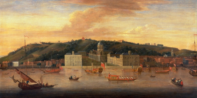 A view of Greenwich from the River with many Boat by Jan Griffier I