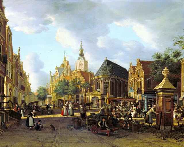 View of the Groenmarkt looking towards Westeinde in The Hague by Paulus Constantijn la Fargue
